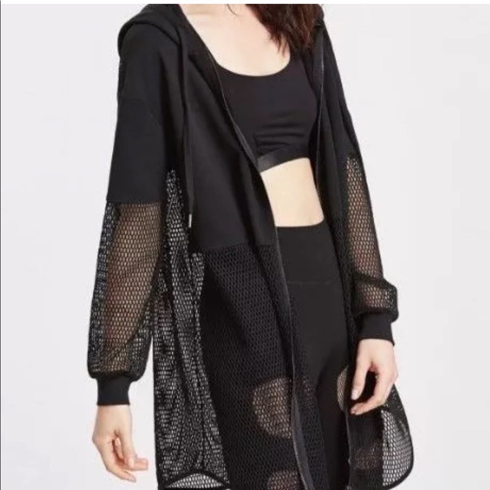 Activewear Black Mesh Sheer Jacket Hoodie Size S